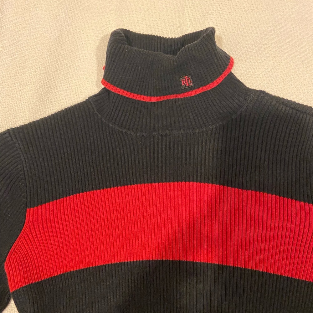 Vintage Ralph Lauren Red Stripped Turtle Neck Sweater